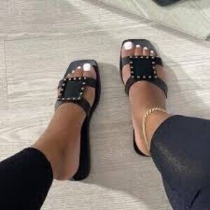 Black Bamboo Womens Studded Slide Sandals Size 9 Comfort Summer Beach Retro